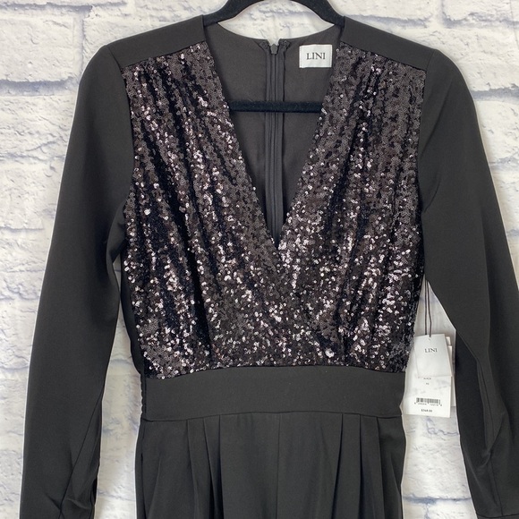 Lini Stella black sequin long sleeve jumpsuit XS - Picture 3 of 9